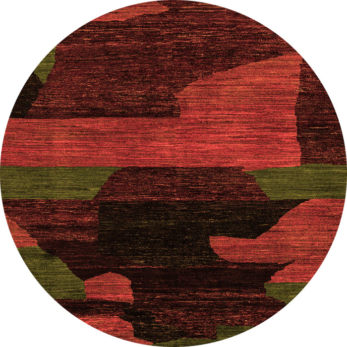 Round Machine Washable Abstract Orange Modern Area Rugs, wshabs4278org