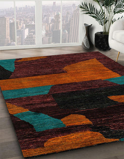 Machine Washable Abstract Red Rug in a Family Room, wshabs4278