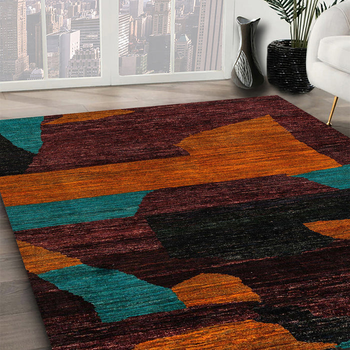 Machine Washable Abstract Red Rug in a Family Room, wshabs4278