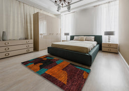 Abstract Red Modern Rug in a Bedroom, abs4278