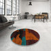 Round Abstract Red Modern Rug in a Office, abs4278