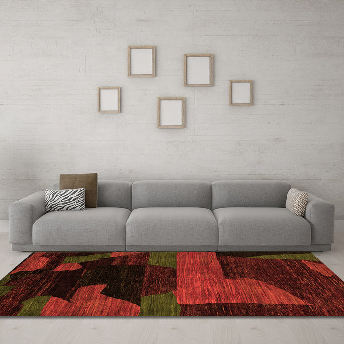 Machine Washable Abstract Orange Modern Area Rugs in a Living Room, wshabs4278org