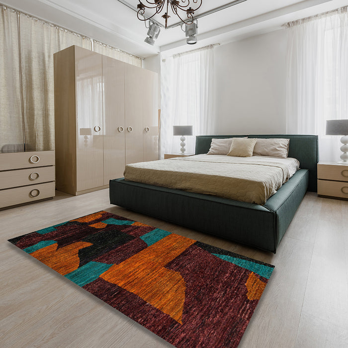 Machine Washable Abstract Red Rug in a Bedroom, wshabs4278