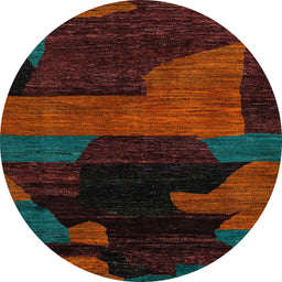 Round Machine Washable Abstract Red Rug, wshabs4278