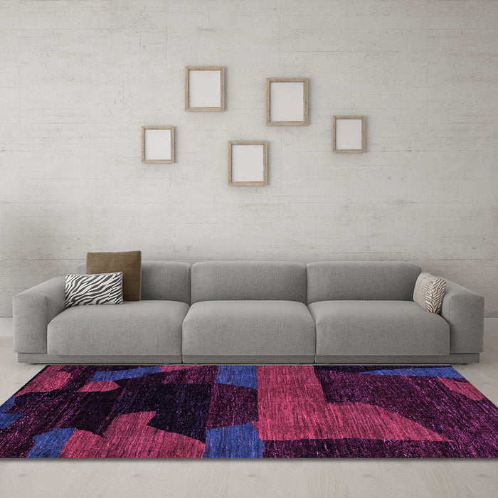 Machine Washable Abstract Purple Modern Area Rugs in a Living Room, wshabs4278pur