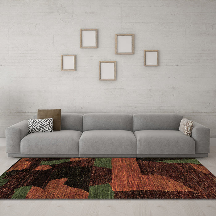 Machine Washable Abstract Brown Modern Rug in a Living Room,, wshabs4278brn