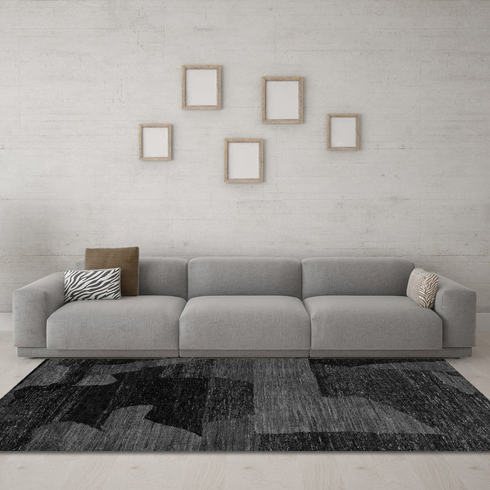 Machine Washable Abstract Gray Modern Rug in a Living Room,, wshabs4278gry