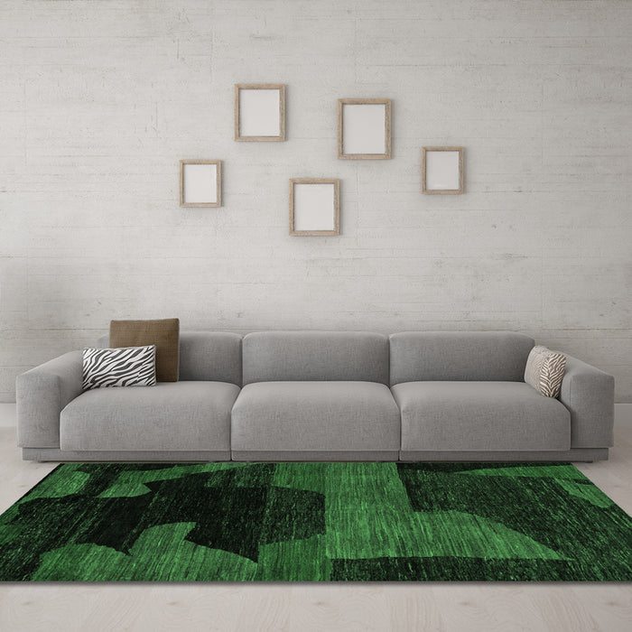 Machine Washable Abstract Emerald Green Modern Area Rugs in a Living Room,, wshabs4278emgrn