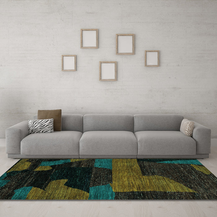 Machine Washable Abstract Turquoise Modern Area Rugs in a Living Room,, wshabs4278turq