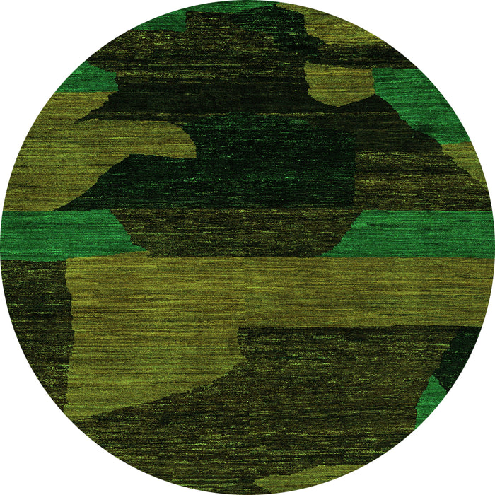 Round Abstract Green Modern Rug, abs4278grn