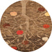 Round Machine Washable Abstract Saddle Brown Rug, wshabs4279