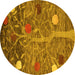 Round Machine Washable Abstract Yellow Modern Rug, wshabs4279yw