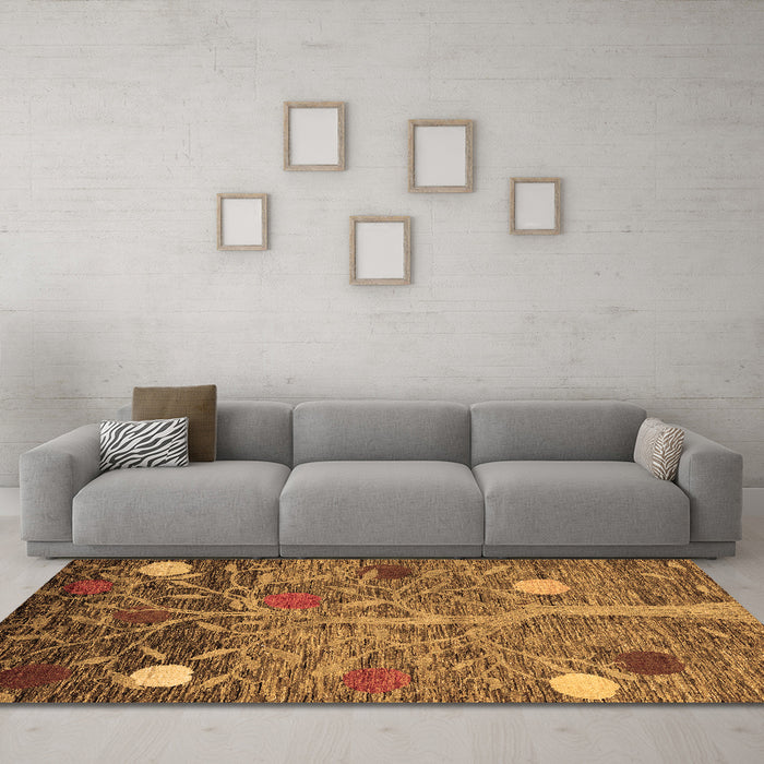 Machine Washable Abstract Brown Modern Rug in a Living Room,, wshabs4279brn