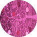 Round Machine Washable Abstract Pink Modern Rug, wshabs4279pnk