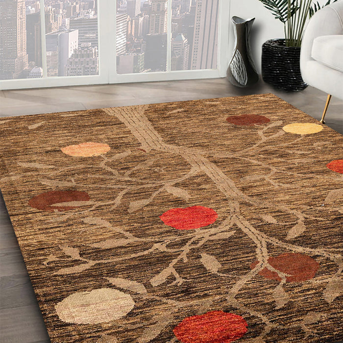 Machine Washable Abstract Saddle Brown Rug in a Family Room, wshabs4279