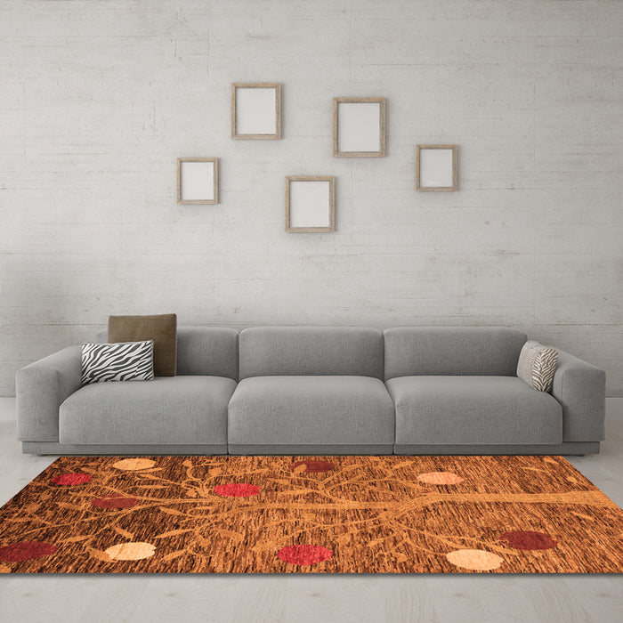 Machine Washable Abstract Orange Modern Area Rugs in a Living Room, wshabs4279org