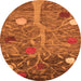 Round Machine Washable Abstract Orange Modern Area Rugs, wshabs4279org