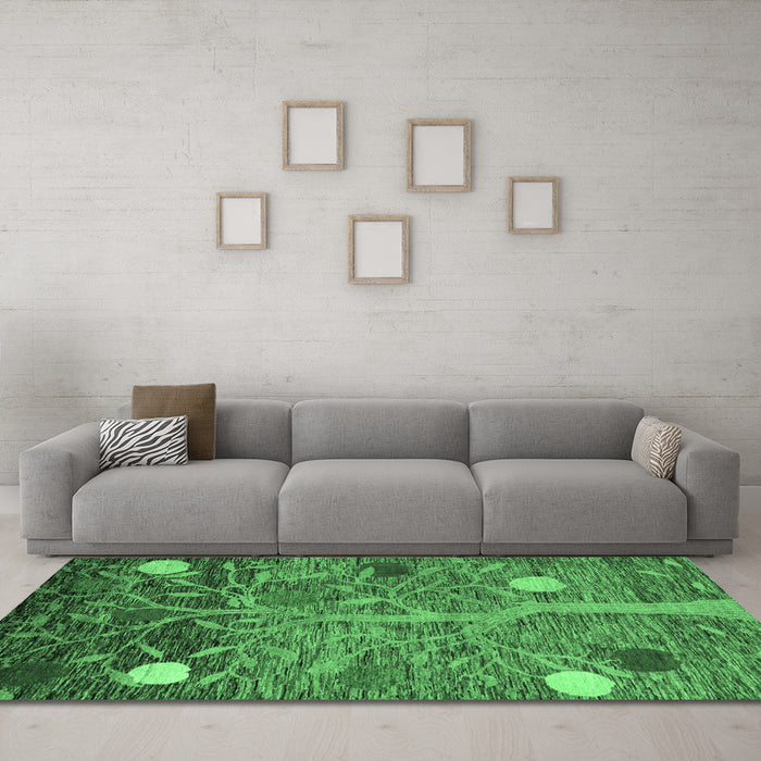 Machine Washable Abstract Emerald Green Modern Area Rugs in a Living Room,, wshabs4279emgrn
