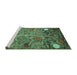 Sideview of Machine Washable Abstract Turquoise Modern Area Rugs, wshabs4279turq