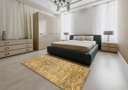 Abstract Chrome Gold Yellow Modern Rug in a Bedroom, abs427