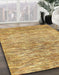 Abstract Chrome Gold Yellow Modern Rug in Family Room, abs427