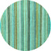 Round Machine Washable Abstract Turquoise Modern Area Rugs, wshabs4280turq