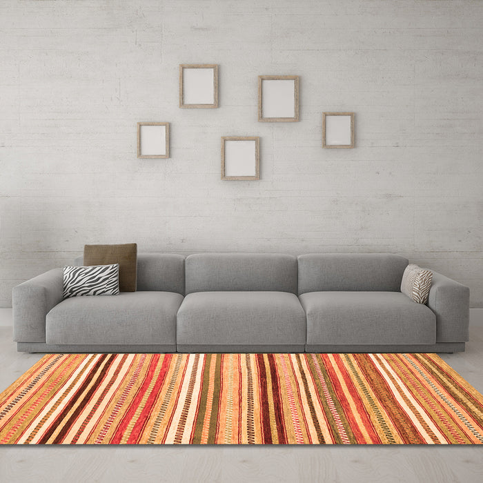 Machine Washable Abstract Orange Modern Area Rugs in a Living Room, wshabs4280org