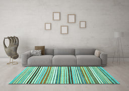 Machine Washable Abstract Turquoise Modern Area Rugs in a Living Room,, wshabs4280turq