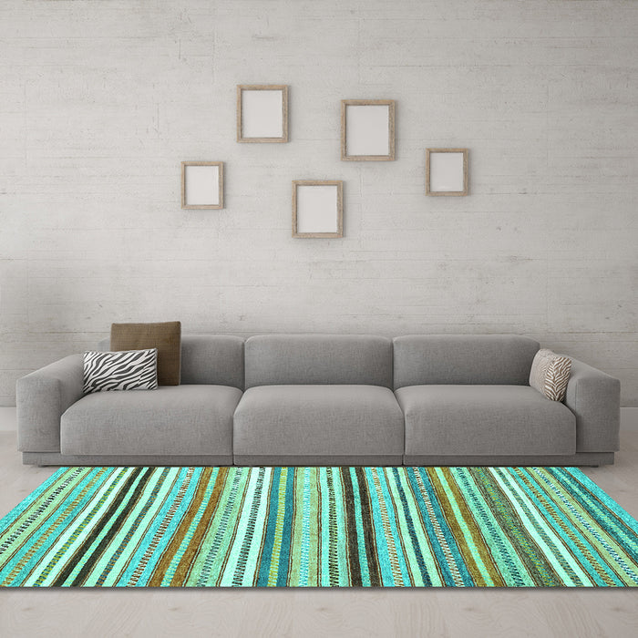 Machine Washable Abstract Turquoise Modern Area Rugs in a Living Room,, wshabs4280turq