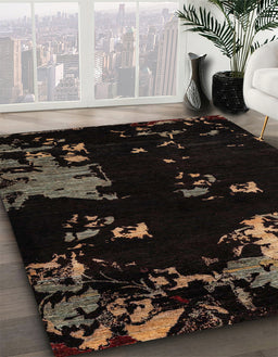 Machine Washable Abstract Dark Brown Rug in a Family Room, wshabs4281
