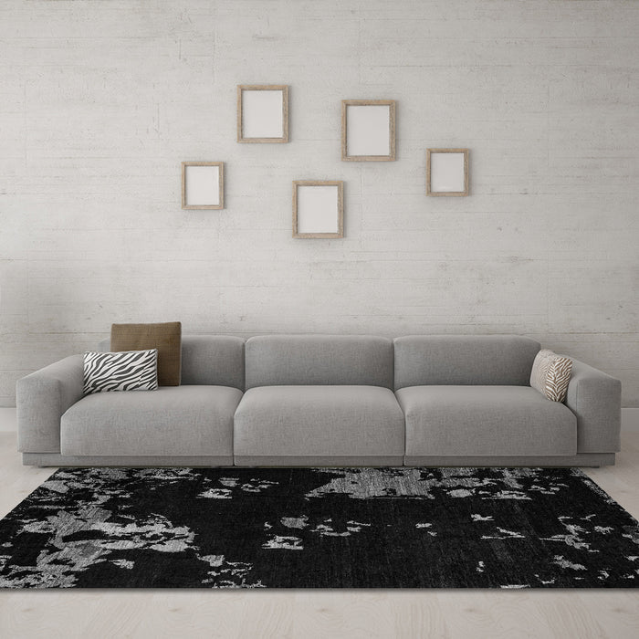 Machine Washable Abstract Gray Modern Rug in a Living Room,, wshabs4281gry