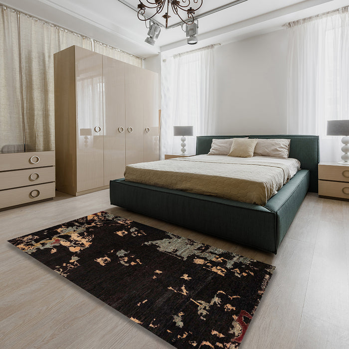 Machine Washable Abstract Dark Brown Rug in a Bedroom, wshabs4281