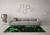 Machine Washable Abstract Emerald Green Modern Rug, wshabs4281emgrn