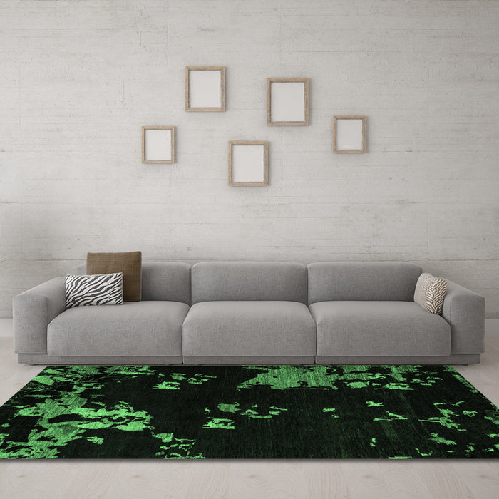 Machine Washable Abstract Emerald Green Modern Area Rugs in a Living Room,, wshabs4281emgrn
