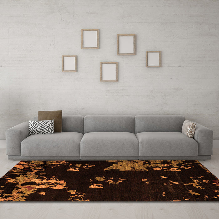 Machine Washable Abstract Orange Modern Area Rugs in a Living Room, wshabs4281org