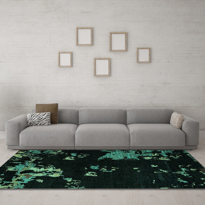 Machine Washable Abstract Turquoise Modern Area Rugs in a Living Room,, wshabs4281turq