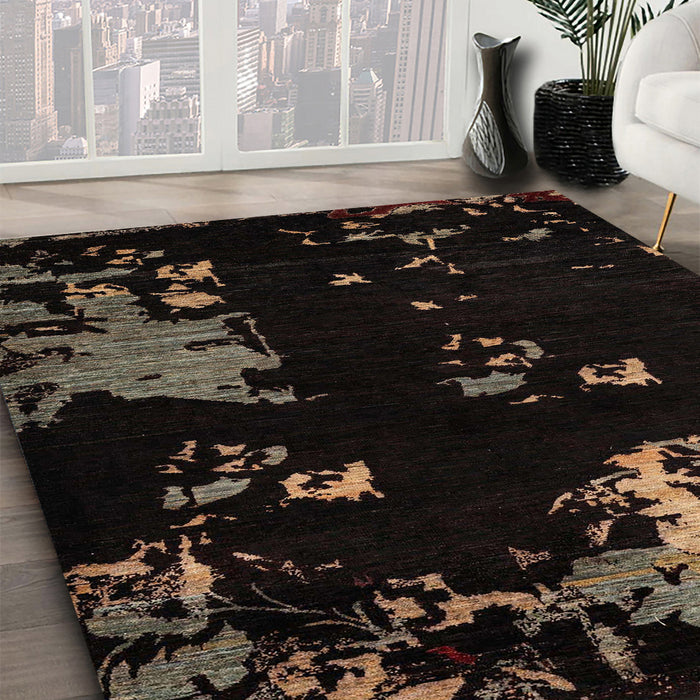 Abstract Dark Brown Modern Rug in Family Room, abs4281