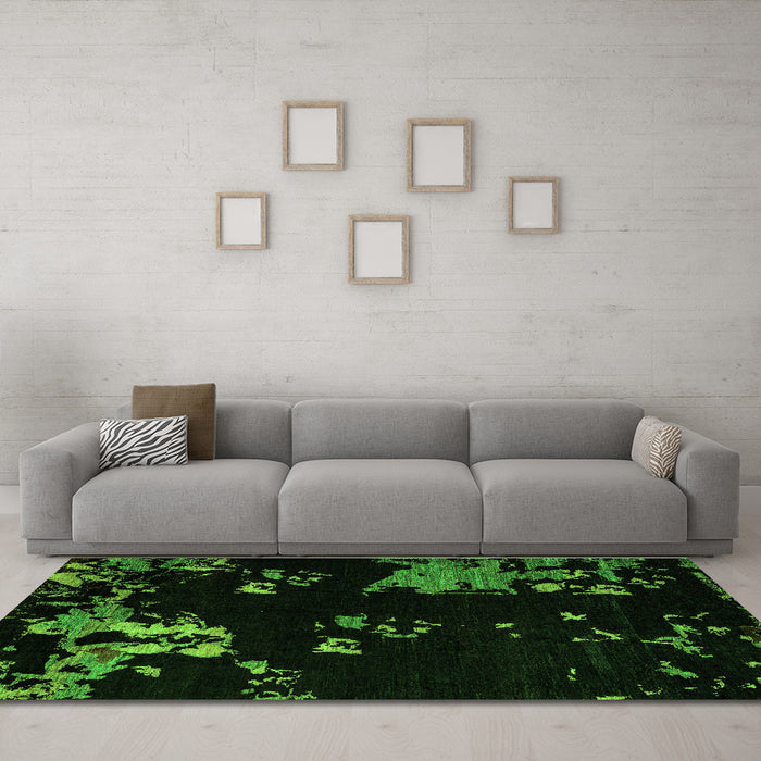 Machine Washable Abstract Green Modern Area Rugs in a Living Room,, wshabs4281grn