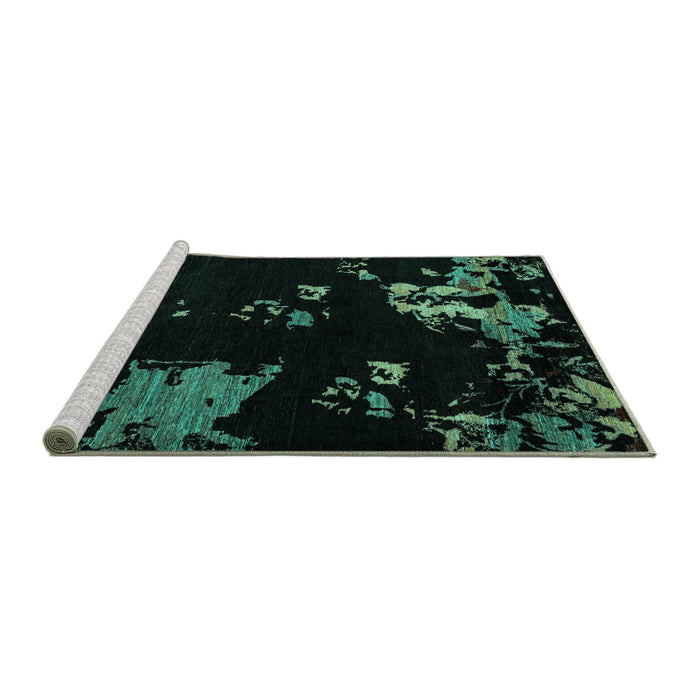 Sideview of Machine Washable Abstract Turquoise Modern Area Rugs, wshabs4281turq