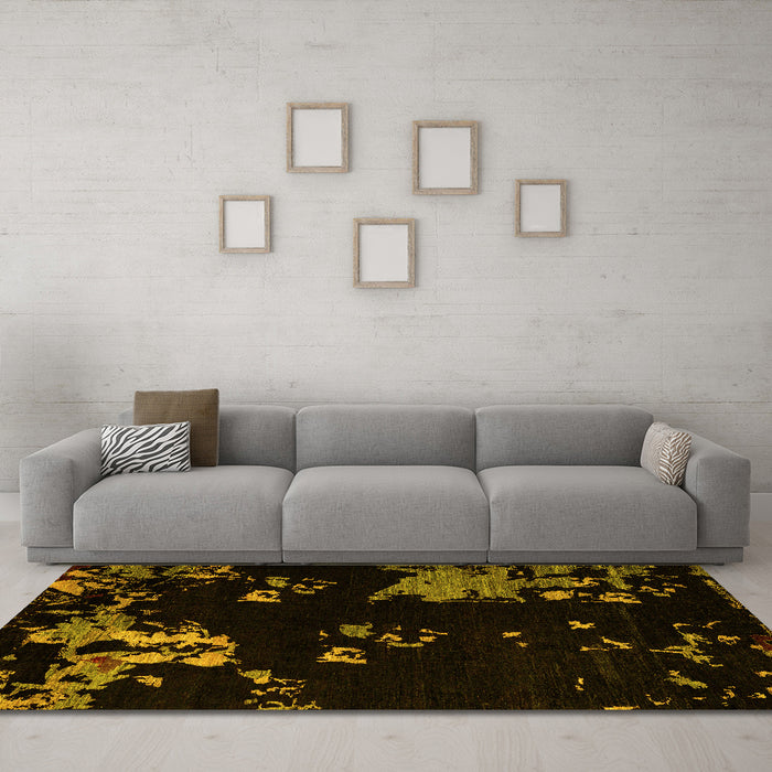 Machine Washable Abstract Yellow Modern Rug in a Living Room, wshabs4281yw