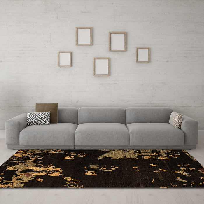 Machine Washable Abstract Brown Modern Rug in a Living Room,, wshabs4281brn