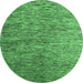 Round Machine Washable Abstract Emerald Green Modern Area Rugs, wshabs4283emgrn