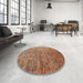 Round Abstract Fire Brick Red Modern Rug in a Office, abs4283