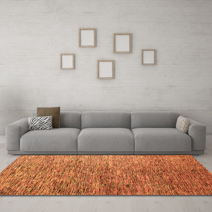Machine Washable Abstract Orange Modern Area Rugs in a Living Room, wshabs4283org