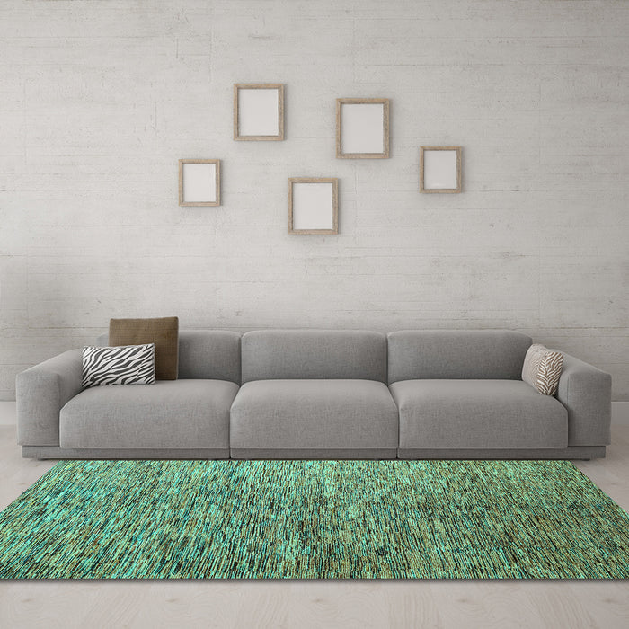 Machine Washable Abstract Turquoise Modern Area Rugs in a Living Room,, wshabs4283turq