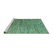 Sideview of Machine Washable Abstract Turquoise Modern Area Rugs, wshabs4283turq