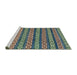 Sideview of Machine Washable Abstract Green Rug, wshabs4284