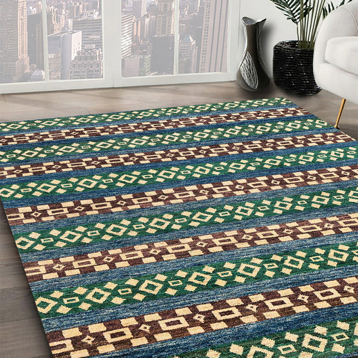 Abstract Green Modern Rug in Family Room, abs4284