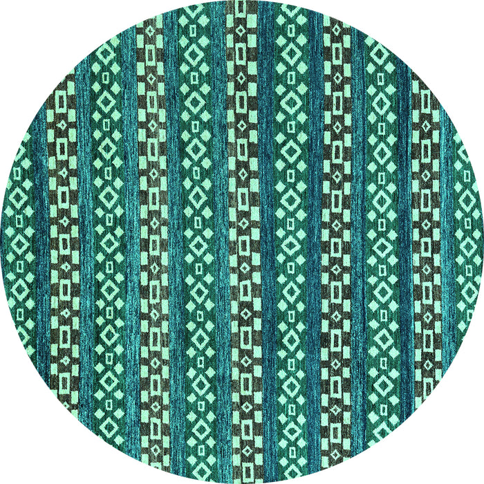 Round Machine Washable Abstract Turquoise Modern Area Rugs, wshabs4284turq