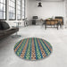 Round Machine Washable Abstract Green Rug in a Office, wshabs4284